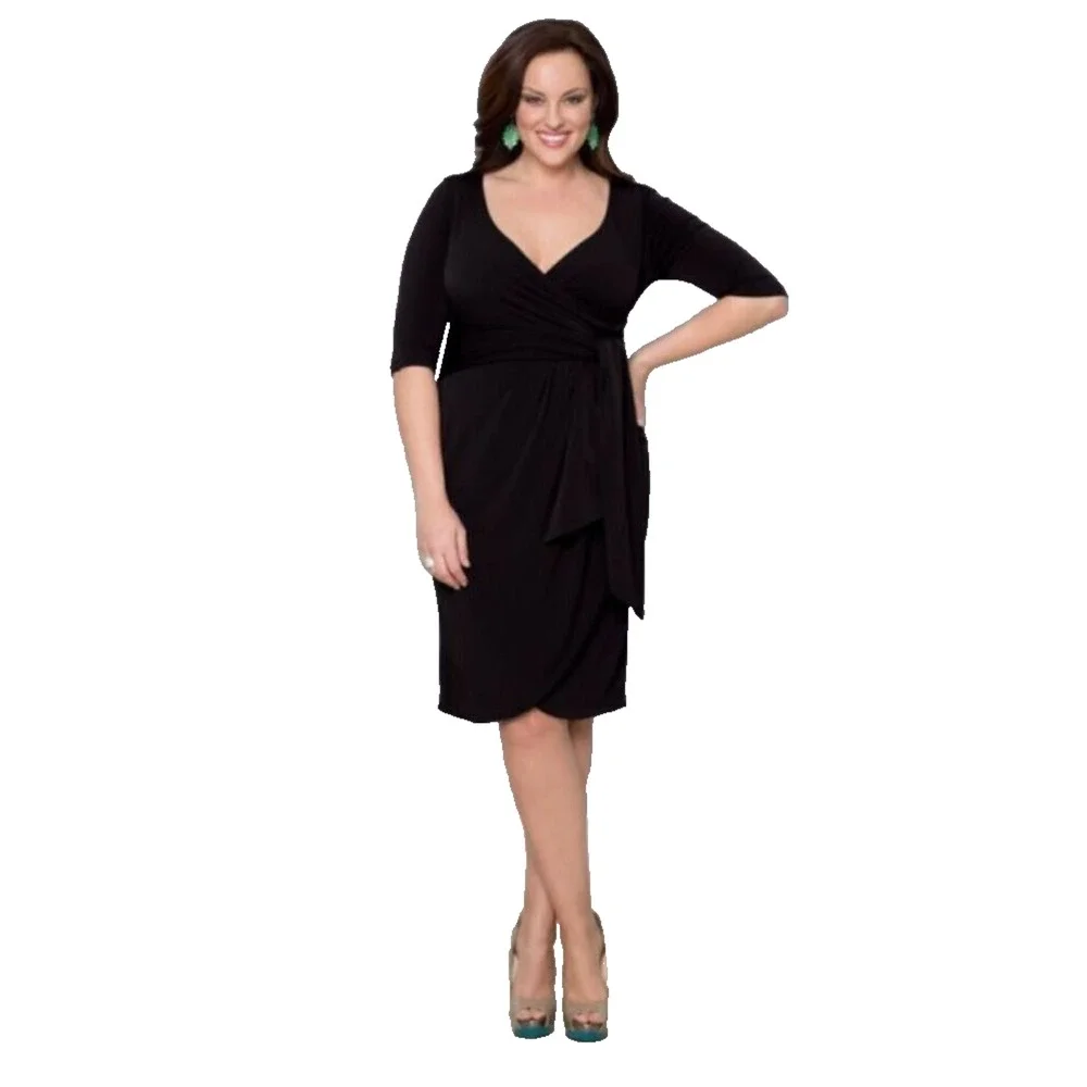 Kiyonna Women Dress Black 3X Harlow Style Faux Wrap LBD Sweetheart Neckline LBD